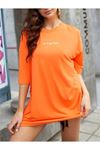 Let's Get Lost T-Shirt - Turuncu Baskılı Oversize Bisiklet Yaka Kısa Kol