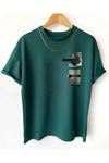 New Moment T-Shirt - Yeşil Baskılı Oversize Bisiklet Yaka Kısa Kol