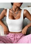 Askılı Fitilli Crop Top Bluz - Beyaz