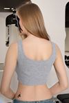Askılı Fitilli Crop Top Bluz - Gri