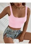 Askılı Fitilli Crop Top Bluz - Pembe