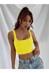 Askılı Fitilli Crop Top Bluz - Sarı