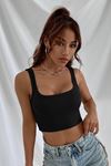 Askılı Fitilli Crop Top Bluz - Siyah