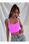Askılı Fitilli Crop Top Bluz - Fuşya Pembe