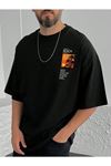 Beach Logo T-Shirt - Siyah Baskılı Oversize Bisiklet Yaka Kısa Kol