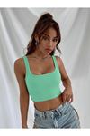 Askılı Fitilli Crop Top Bluz - Su Yeşili