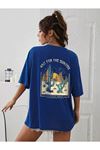 Arizona Sunrise T-shirt - Saks Mavi Oversize Baskılı Bisiklet Yaka
