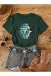 Bone Head T-shirt - Yeşil Oversize Baskılı Bisiklet Yaka