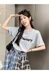 Fromwt T-Shirt - Gri Baskılı Oversize Bisiklet Yaka Kısa Kol