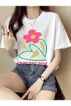 Face The Sun T-shirt - Beyaz Baskılı Oversize Bisiklet Yaka Kısa Kol Tişört