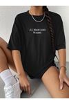 To Rome T-shirt - Siyah Baskılı Oversize Bisiklet Yaka Kısa Kol Tişört