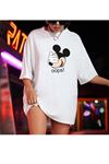 Oops ! T-shirt - Beyaz Baskılı Oversize Bisiklet Yaka Kısa Kol Tişört