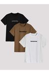 3'lü Days T-shirt - Siyah Vizon Beyaz Baskılı Oversize Bisiklet Yaka Kısa Kol Tişört
