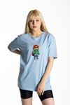 Cool Bear T-shirt - Açık Mavi Baskılı Oversize Bisiklet Yaka Kısa Kol Tişört