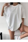 Unisex Beyaz Pamuklu Oversize T-shirt - Bisiklet Yaka