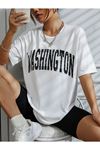 Beyaz Oversize Washington T-shirt - Oversize Baskılı