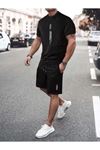 Siyah Oversize Şort Tişört Takım Oversize Baskılı