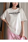 Maginary Süprem T-Shirt -Beyaz Baskılı Oversize Bisiklet Yaka Kısa Kol Tişört