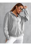 Unisex Düz Fermuarlı Kapüşonlu Hırka Sweatshirt