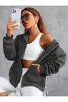 Unisex Düz Fermuarlı Kapüşonlu Hırka Sweatshirt