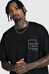 Unisex Siyah Oversize Mantenha Baskılı Örme T-shirt