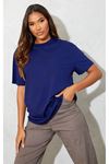 Düz Süprem T-Shirt - Lacivert Oversize Bisiklet Yaka Kısa Kol Tişört
