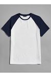 Oversize Lacivert Beyaz Baskısız T-shirt - Reglan Kol Unisex Rahat Kalıp