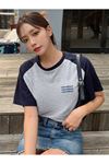 Vocation Parçalı Süprem T-Shirt - Gri Lacivert Baskılı Oversize Bisiklet Yaka Kısa Kol Tişört