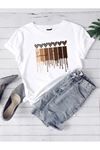 Leopar Desen Kalpler Süprem T-Shirt -Beyaz Baskılı Oversize Bisiklet Yaka Kısa Kol Tişört