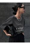 Energy Attitudy Süprem T-Shirt - Füme Baskılı Oversize Bisiklet Yaka Kısa Kol Tişört