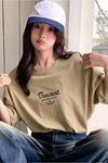 Thousand Süprem T-shirt - Bej Baskılı Oversize Bisiklet Yaka Kısa Kol Tişört
