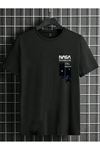 Siyah Oversize Nasa Baskılı T-shirt - Oversize Baskılı