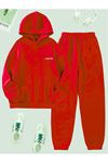 California Yazılı Eşofman Takımı Sweatshirt Jogger - Bordo Baskılı Oversize Şardonlu Kapüşonlu