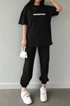 Thatssofetch T-shirt Eşofman Altı Jogger - Siyah Baskı Alt Üst Eşofman Takımı Oversize Bisiklet Yaka
