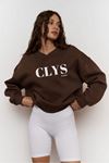 Kadın Katlamalı V Yaka CLYS Studio Baskılı Oversize Sweatshirt