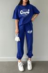 Series T-shirt Eşofman Altı Jogger- Saxs Baskı Alt Üst Eşofman Takımı Oversize Bisiklet Yaka