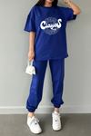 Series T-shirt Eşofman Altı Jogger- Saxs Baskı Alt Üst Eşofman Takımı Oversize Bisiklet Yaka
