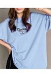 Thousand Süprem T-shirt - Bebe Mavi Baskılı Oversize Bisiklet Yaka Kısa Kol Tişört