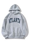 Atlanta Sweatshirt - Gri Baskılı Oversize Kapüşonlu