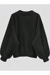 Kadın V Yaka Düz Oversize Sweatshirt