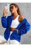 Unisex Düz Fermuarlı Kapüşonlu Hırka Sweatshirt