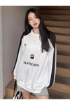 Unisex Transition Baskılı Oversize Kolları Şeritli Sweatshirt
