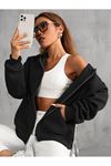 Unisex Düz Fermuarlı Kapüşonlu Hırka Sweatshirt