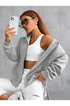 Unisex Düz Fermuarlı Kapüşonlu Hırka Sweatshirt