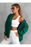 Unisex Düz Fermuarlı Kapüşonlu Hırka Sweatshirt