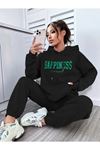 Siyah Happıness Kadın Eşofman Takımı - Baskılı Oversize