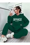 Happiness Eşofman Takımı Sweatshirt Jogger - Nefti Baskılı Oversize Şardonlu Kapüşonlu