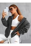 Unisex Düz Fermuarlı Kapüşonlu Hırka Sweatshirt
