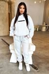 That So Fetch Eşofman Takımı Sweatshirt Jogger - Gri Baskılı Oversize Şardonlu Kapüşonlu