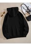 Brooklyn New York Sweatshirt - Siyah Baskılı Oversize Kapüşonlu